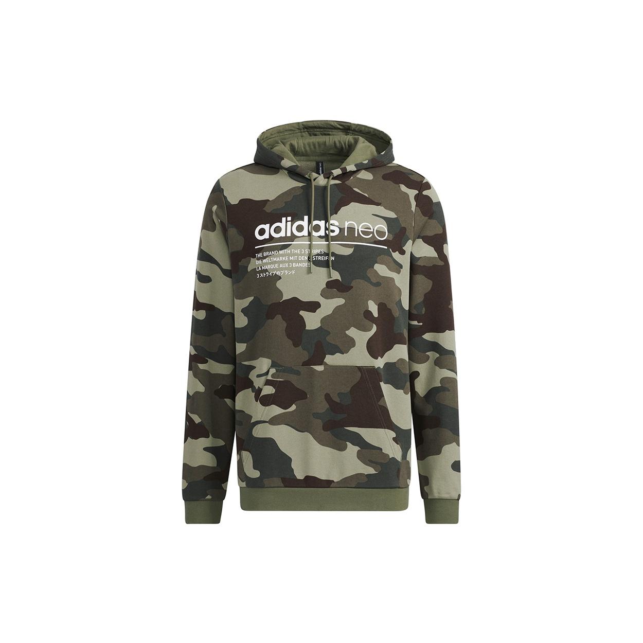 Men s adidas neo Sw Camo Hdy Logo Printing Camouflage Sports Pullover Olive H45226 L