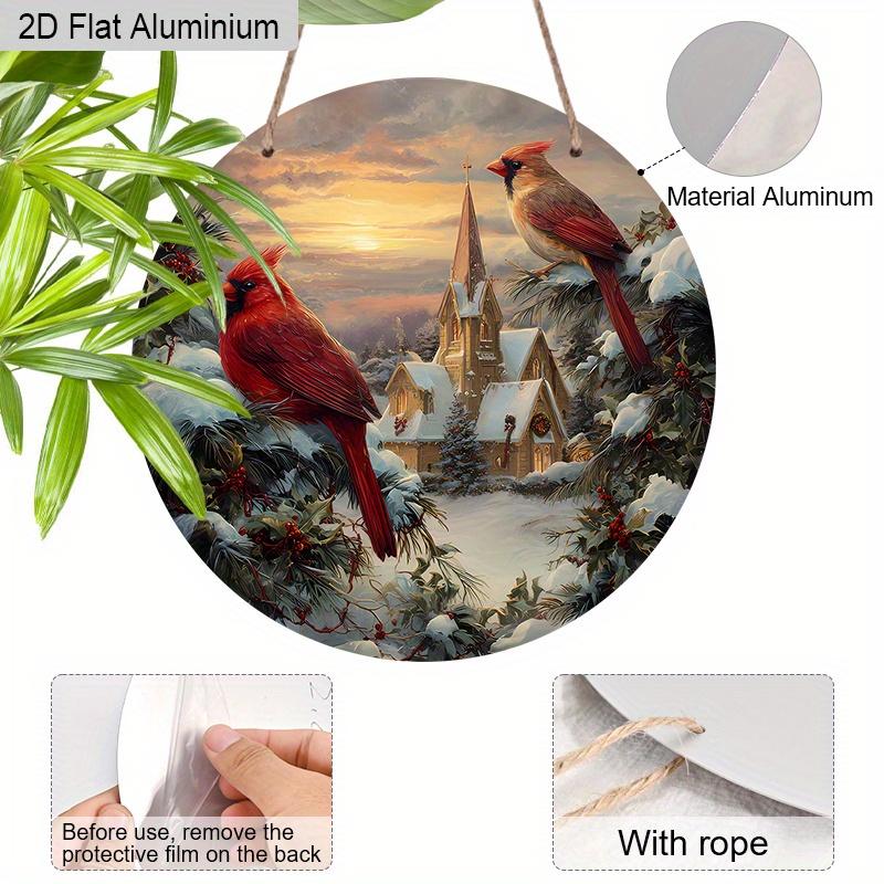 2D Flat Aluminium Cardinal Christmas Sign - Warm Winter Figurine Ornaments - Ideal for Front Door, Wall, Porch, Window Decor - Ideal Christmas Gift