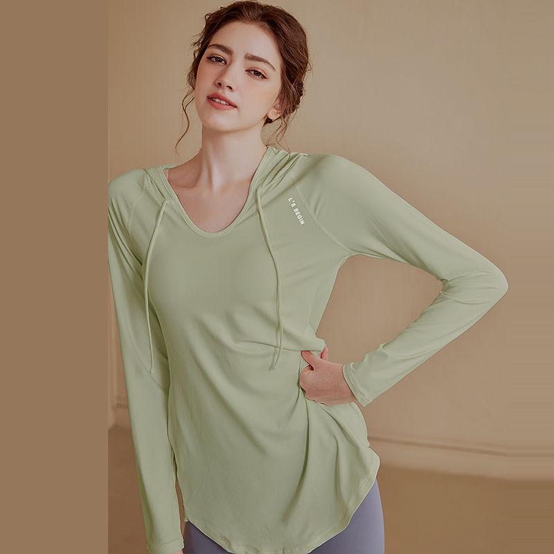 Top de entrenamiento con capucha de manga larga ajustado para mujer Otoño Primavera Cintura Alta Holgado Camisa de Fitness para Correr Yoga Gimnasio