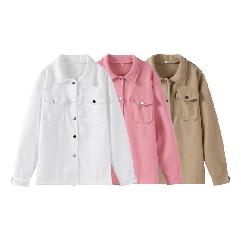 Women's Pocket Fashion Commuter Solid Color Coat Polo Collar Single-breasted Woolen Jacket Vintage Thicked Overcoat