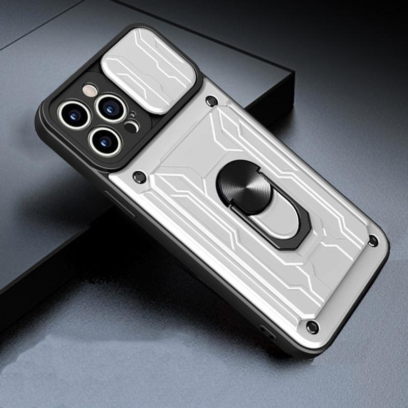 Multifunction Card Holder Slide Camera Case For iPhone 13 12 11 Pro Max X XR XS Max 6 8 7 Plus 13pro 12pro Shockproof Bumper Armor Ring Stand Cover