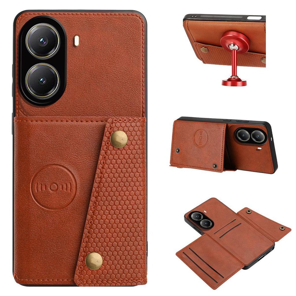 Vintage Leather Card Holder Phone Case for Xiaomi POCO X7 Pro 5G Card Pockets Dual Snap Buttons Flip Wallet Shell
