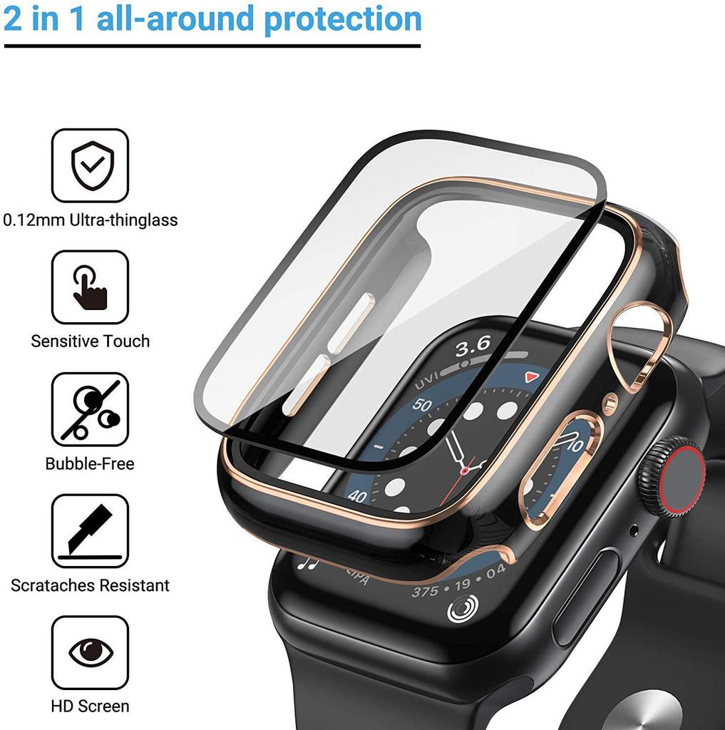 Coque de protection bicolore pour Apple Watch iWatch7 avec film en verre trempé