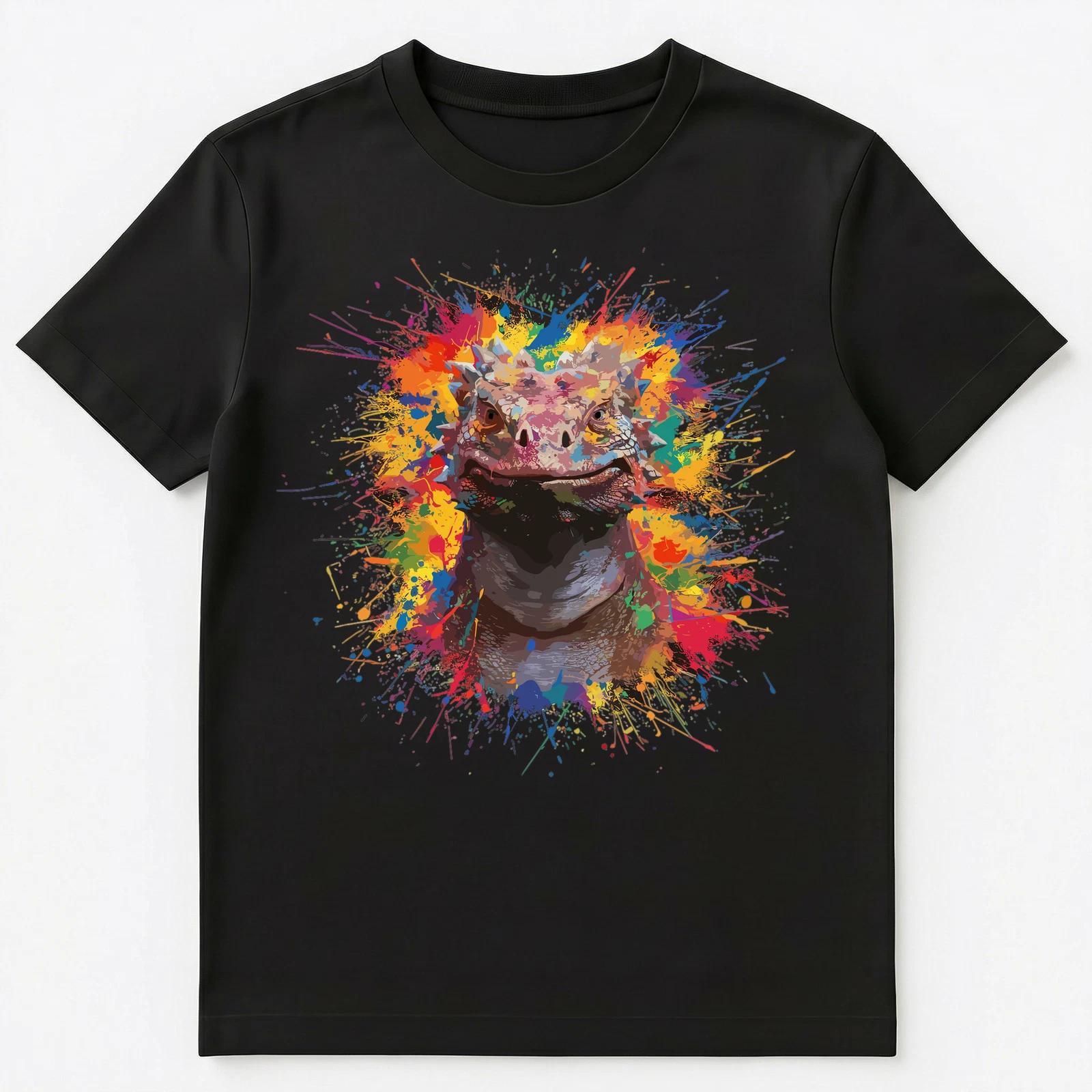 

Colorful Paint Splash Angry Lizard Art Graphic Unisex T-Shirt 4XL