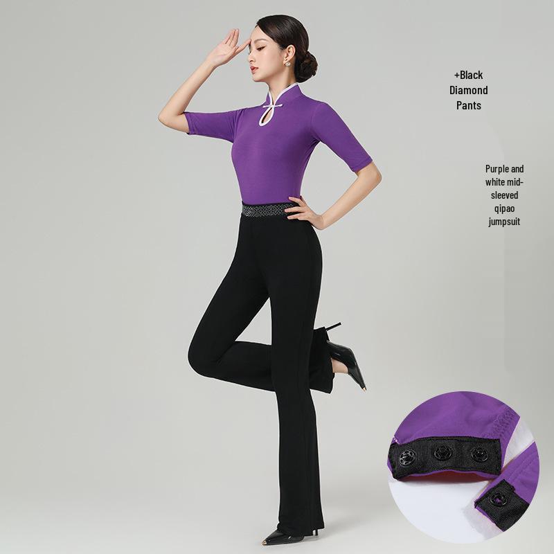 Women's Elegant Bell Sleeve Dancewear Set for Classical Dance, Etiquette, and Fashion Shows