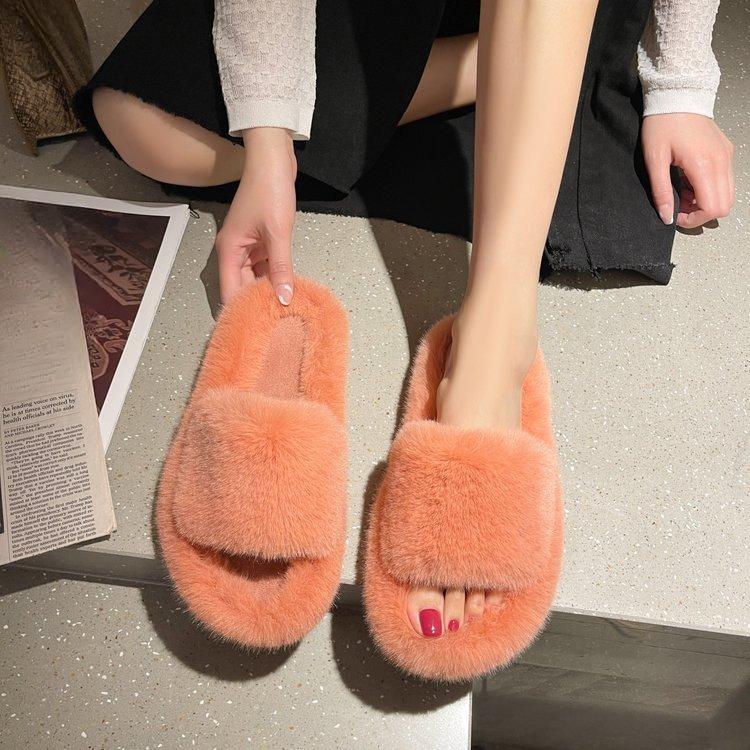 Women's Shoes, Oversized Woolen Slippers, Warm One-shoulder Shoes