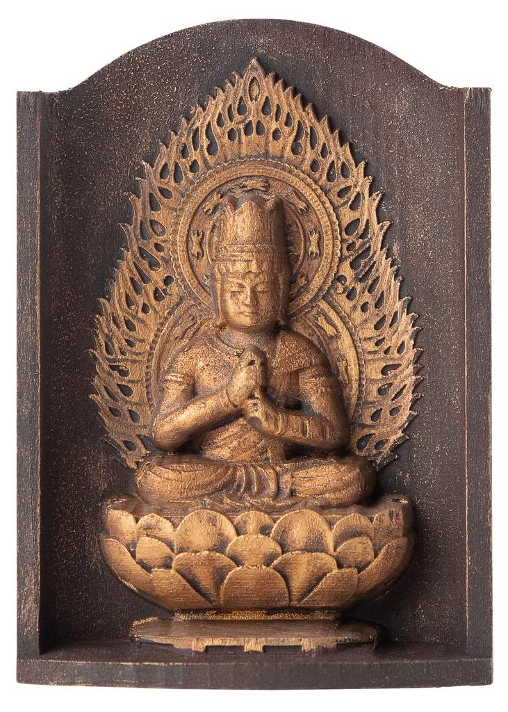 Zeku Dainichi Nyorai Buddha Statue with Zushi Antique Koyasan Kongo Samadhiin Prayer Daishi Kukai Fudo Myoo Zodiac Amulet Main Image (gold Finish)