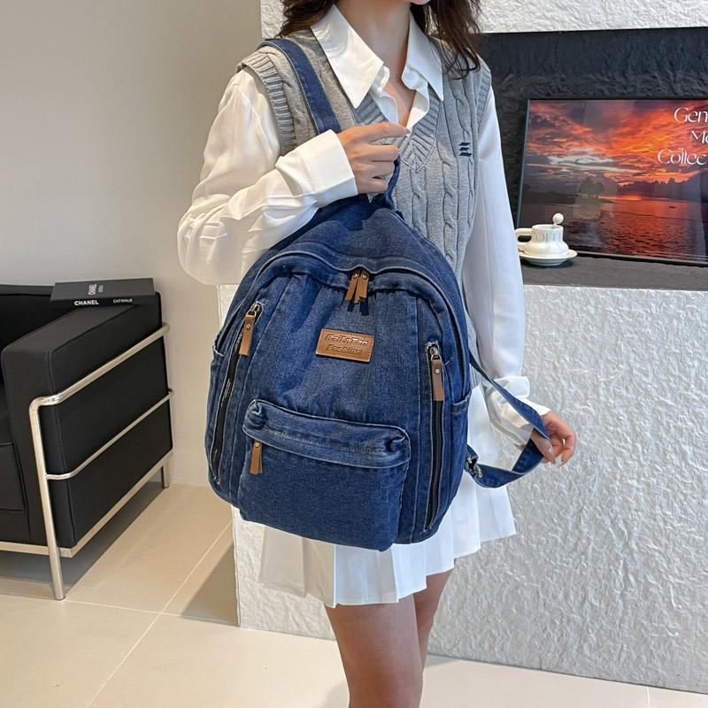 Schulrucksack Retro Denim Rucksack männlich und weiblich Paare Klasse Reise Freizeit Fauler Stil Japanisch und Koreanisch Trendiger vielseitiger Rucksack weiblich