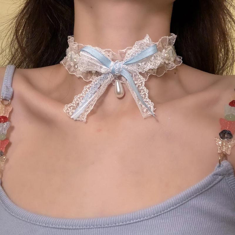 Colar de laço com temperamento super imortal, Gargantilha, Colar de estilo doce e cool, versátil e de nicho, acessório de alta qualidade para mulheres