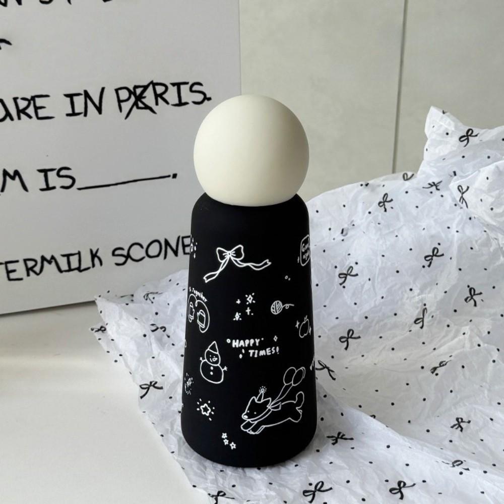 Round-shapes Lid Coffee Cup Black White Vacuum Water Bottle New Thermal Car Cup  Gifts