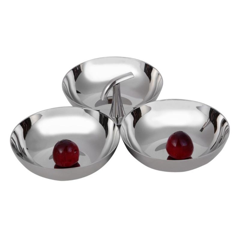 Stainless Steel Dessert Tray 3 Compartment Snacks Dish Convenient Fruit Plate