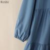 ZANZEA Women Casual Round Neck Solid Color Long Sleeve Long Dress
