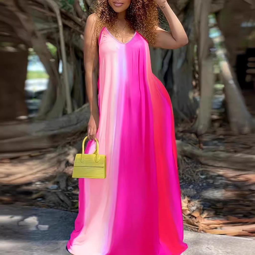 GMXIA Summer Women's Sexy Printed Sexy Deep V Halter Long Dresses