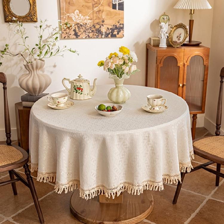 Wipe Cleaning Dining Table Protectors Jacquard Pattern Tassels Accent Sturdy Polyester Home Decoration
