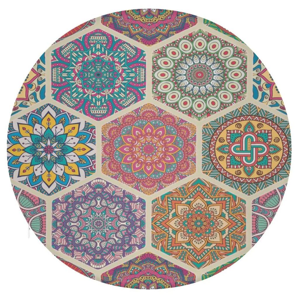 Abstraktní Boho Květinová Mandala Kulatý Koberec Exotický Květinový Kruh Koberec do Obývacího Pokojí Měkká Protiskluzová Podložka do Dětského Pokojí Vstupní Podlahová Rohož