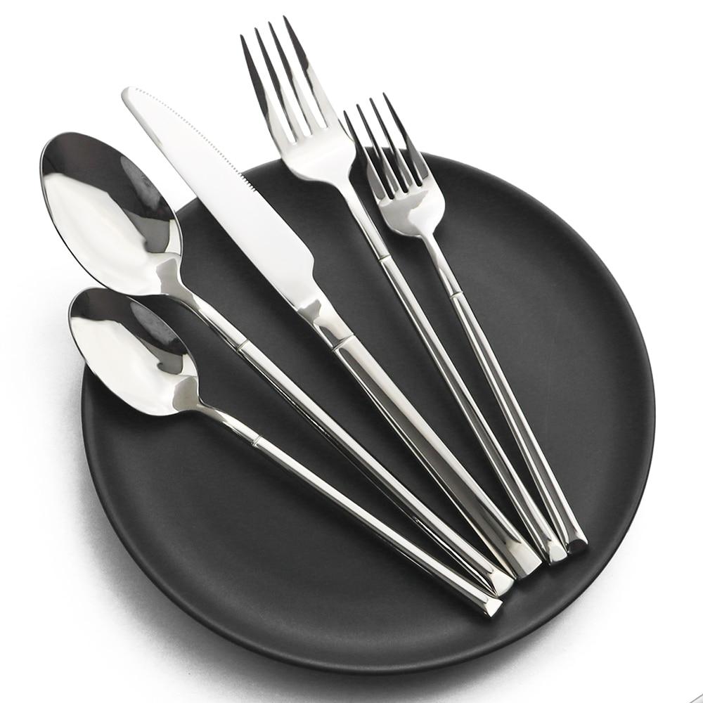 4/5/6 Pcs Luxury Silver Dinnerware Set 18/10 Stainless Steel Tableware Set Kitchen Knife Spoon Fork Cutlery Set Dinner Food Flatware