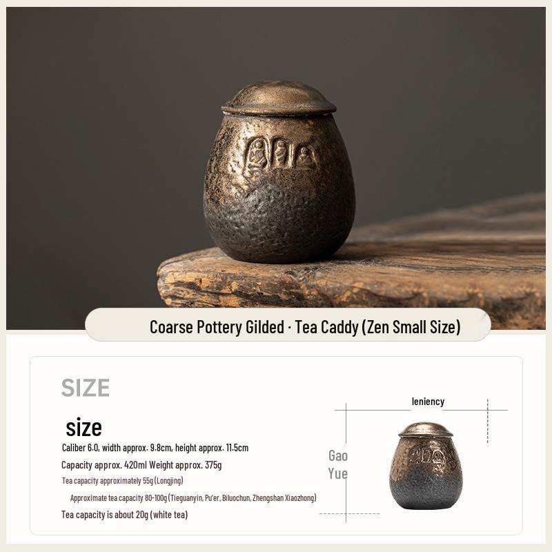 Gilded Ceramic Tea Storage Jar for Pu'er and White Tea - Small Retro Chinese Design