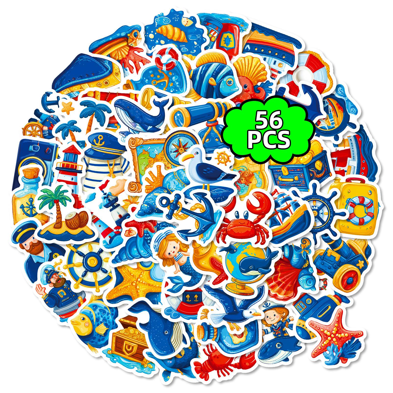 56 Cartoon Nautical Graffiti Stickers Blue Wind Mobile Phone Tablet Waterproof Decorative Stickers