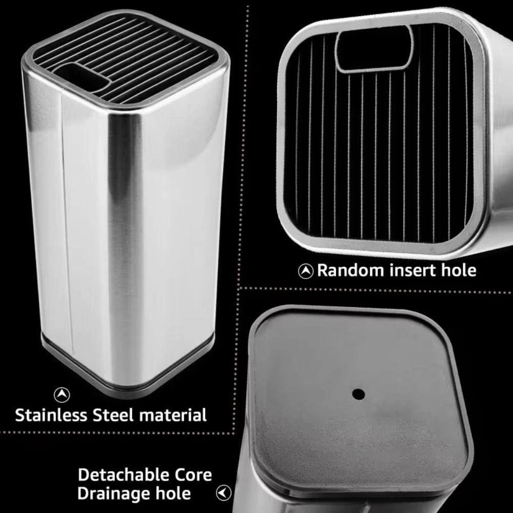 Stainless Steel Cutter Holder Drain Hole Square/Round Save Space Kitchen Utensil Organizer Quick Access Cutter Storage Bucket