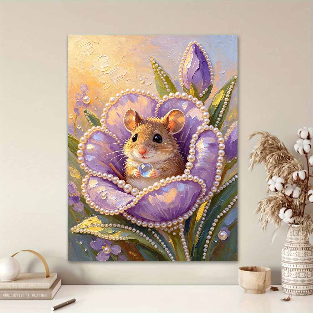 DIY Frameless Pearl Painting Kit Cute Mouse Flower 3D Shiny Bead Art Canvas Relaxing Creative Craft Home Wall Decor Gift