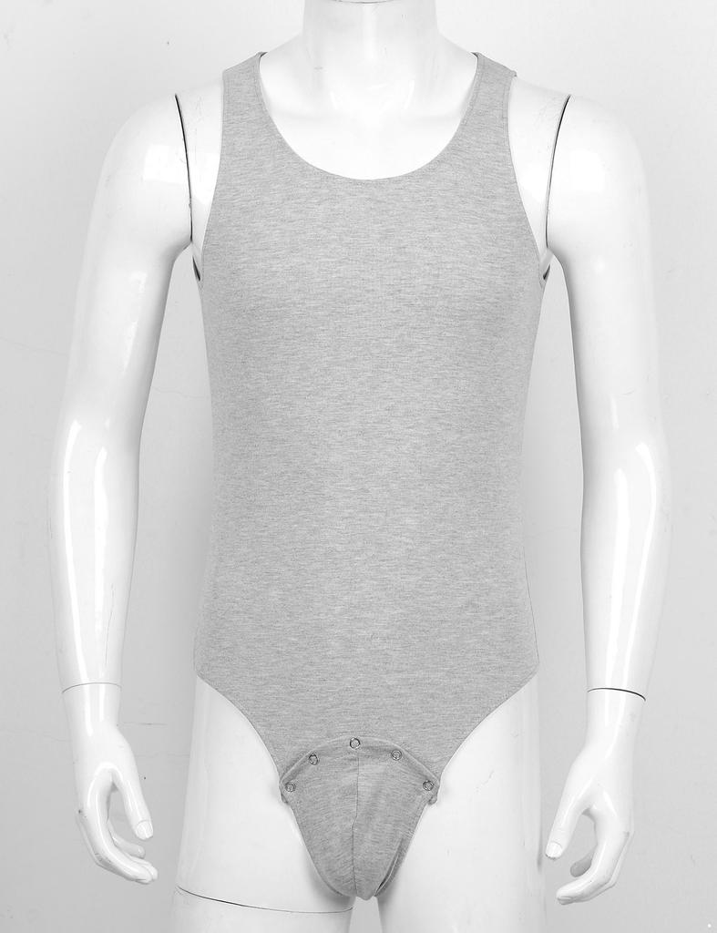 Mens Athletic Sleeveless Bodysuit U Neck Sportswear with Snap Closure for Fitness Exercises Gym Sessions