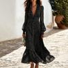 European and American women's clothing new vacation polka dot long dress deep V fungus edge waist long-sleeved dress