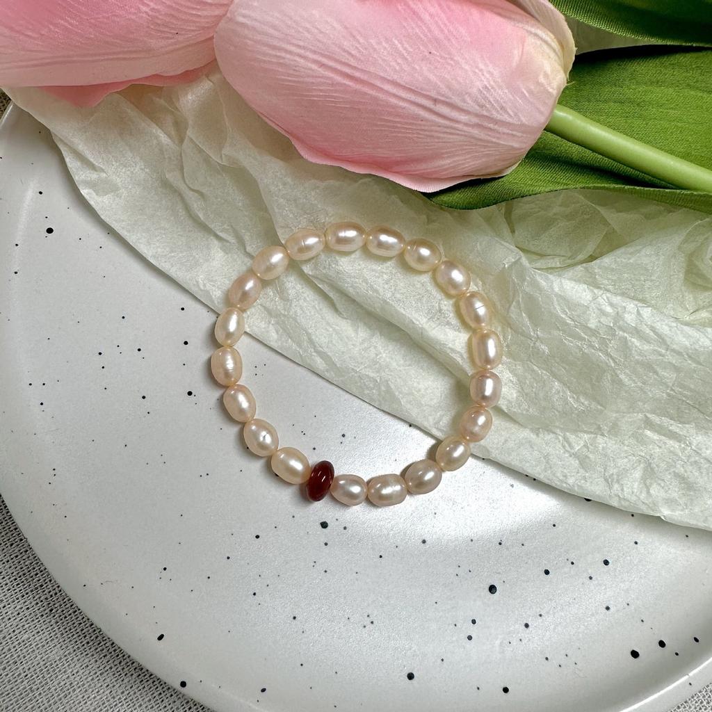 Peach Blossom Feng Shui Strawberry Crystal Natural Freshwater Pearl Bracelet Sweet and Cute New Chinese Style Bracelet
