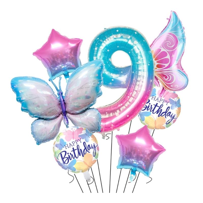 Butterfly Star Number Shape Balloon Set Sparkling Aluminum Foil Balloon For Birthday Celebration Party Photography Aid