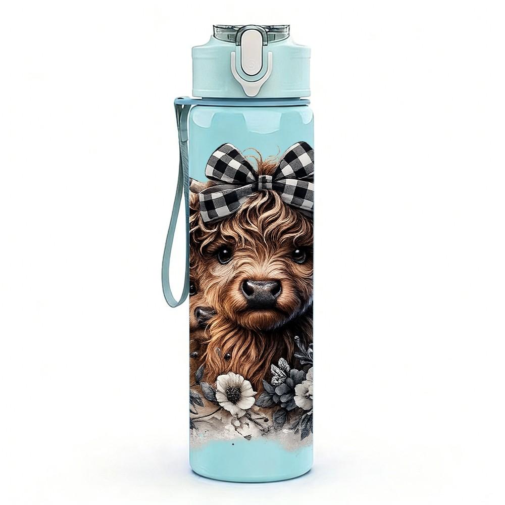 1PC Bear Deer Wildlife Forest Animal Print 750ml Color Plastic Sports Water Bottle Leakproof Flip Straw Lid Suitable for Sports Office Home Use