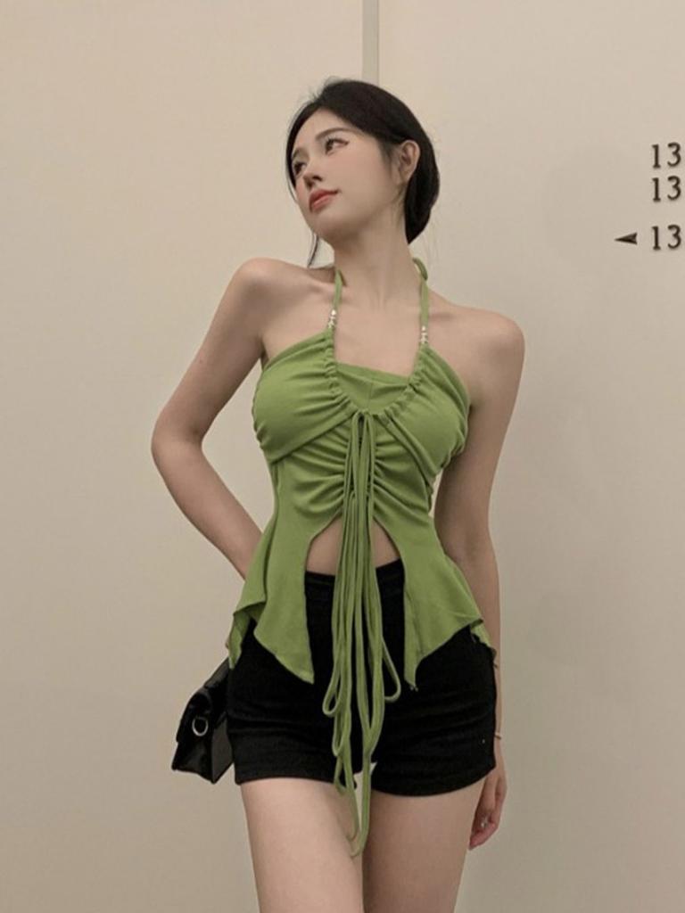 Neck strap sweet and spicy suspender sleeveless top summer new French slim unique chic vest outer wear women