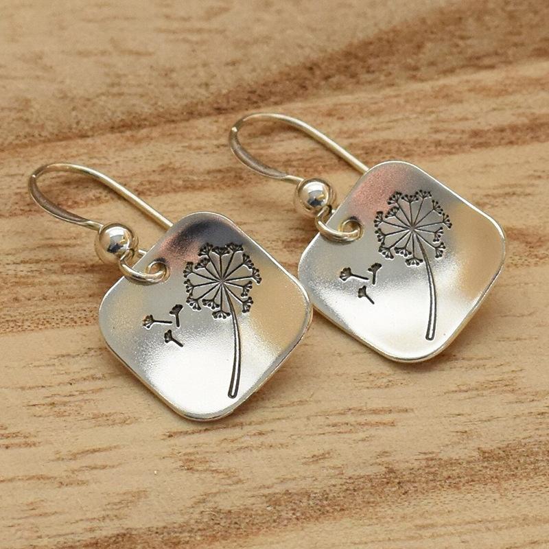 Simple Retro Square Dandelion Earrings, Women'S Personalized Fashion Earrings, Women'S Earrings