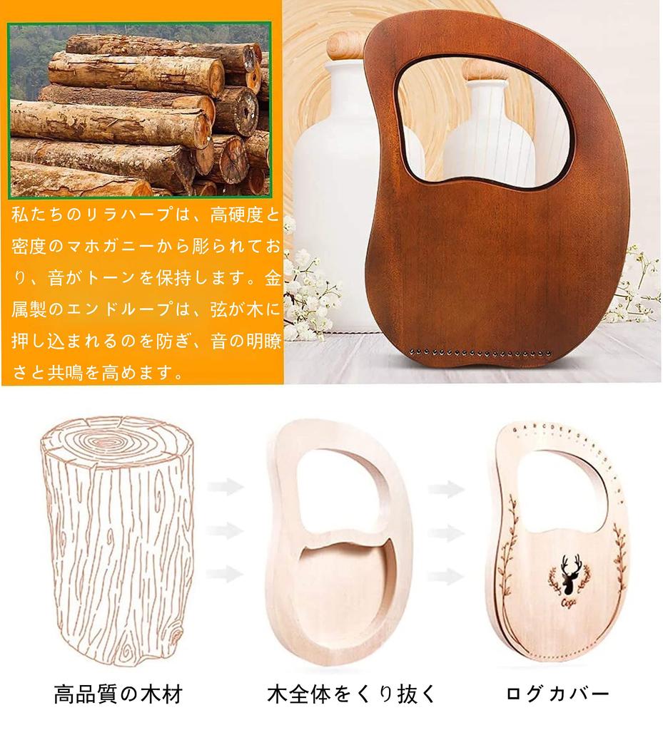 Wooden Harp with Metal Suitable for Easy to Includes Tuning Wrench Storage for Adults and Children 19-String Harp, Strings, Compact, Beginners,