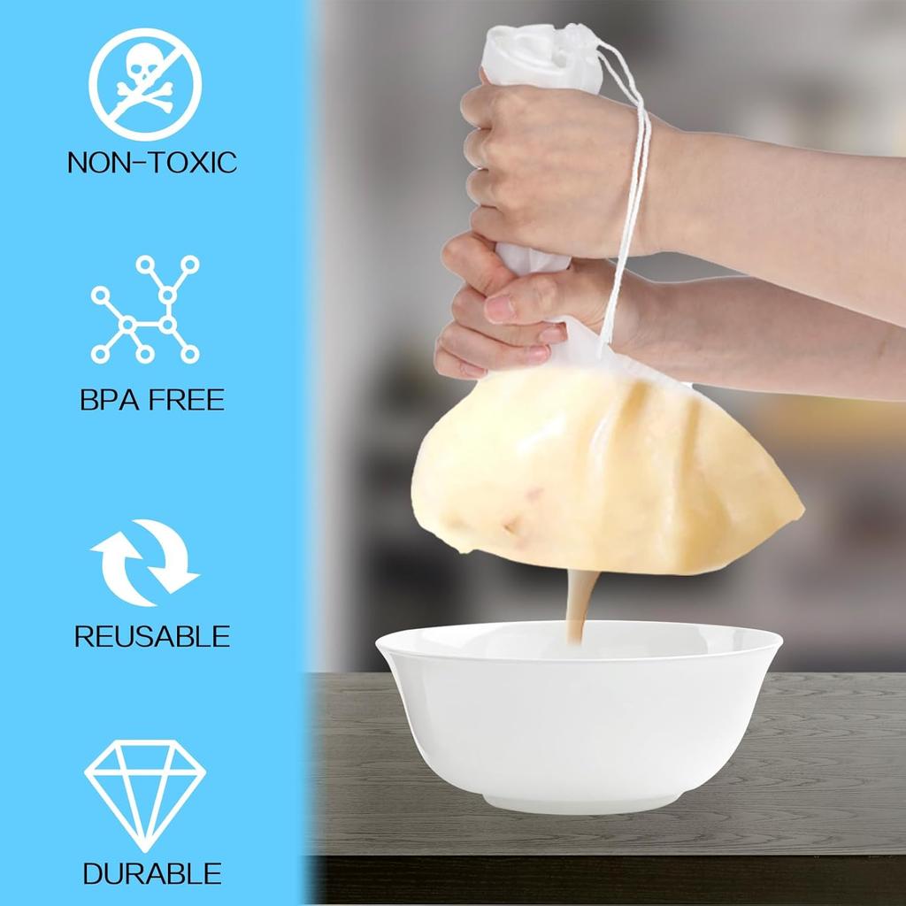 5 Pcs Nut Milk Bag Food Grade Nut Bag Strainer Reble Nylon Cheese Cloth Bag for Straining Mesh Strainer Bag for Fruit Juice Nut Milk Coffee Yogurt
