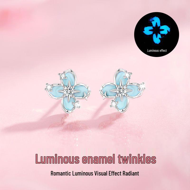 

Luminous Enamel Four-Leaf Clover Sterling Silver Stud Earrings for Women – Unique Gift Idea Sterling Silver 925