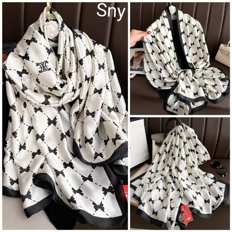 Spring and Summer Thin Silk Scarf High-end Printed Long Scarf New Satin Travel Sunscreen Scarf National Style Cloak