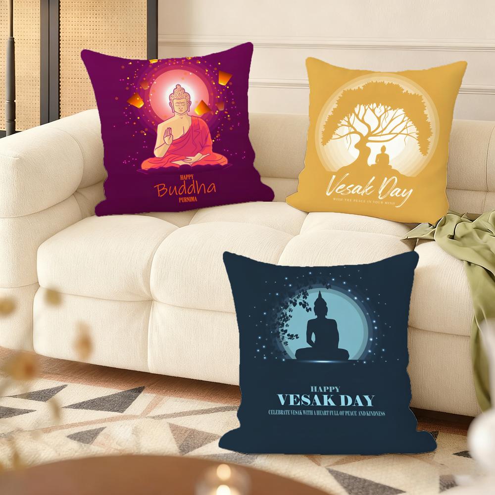Happy Vesak Cushion Cover Soft Short Plush Pillow Cover Smooth Cozy Texture Aesthetic Cushion Case Home Decor