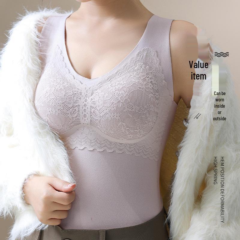 German Velvet Self-Heating Thermal Vest with Chest Pad - Silk Cashmere, Double-Sided, Thickened for Warmth