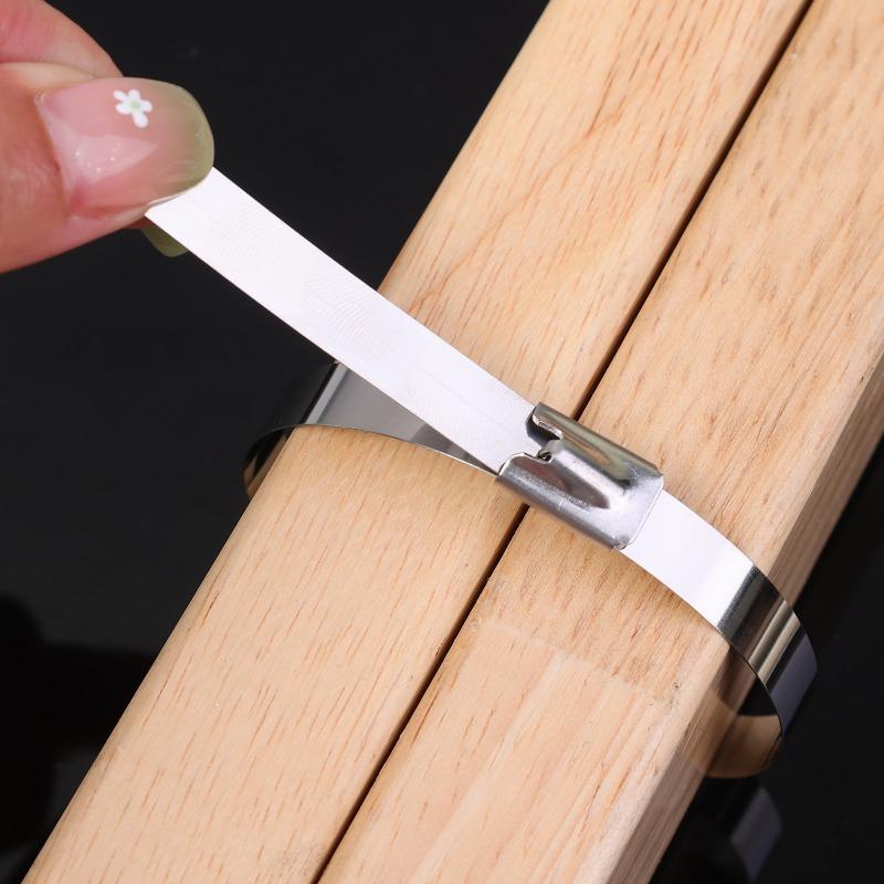 50/10pcs 7.9mm Stainless Steel Cable Tie Ring Reusable Self-sealing Fastening Tie Ring Metal Zip-Exhaust Locking Cable Organizer