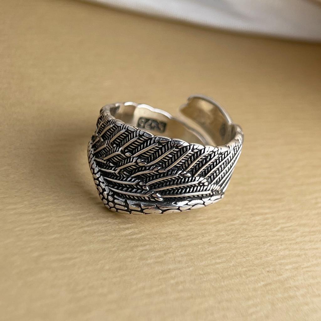 Xiaomi 925 Sterling Silver Rings For Women Geometric Fine Jewelry Finger Adjustable Wide Retro Wing Ring For Party Birthday Gift