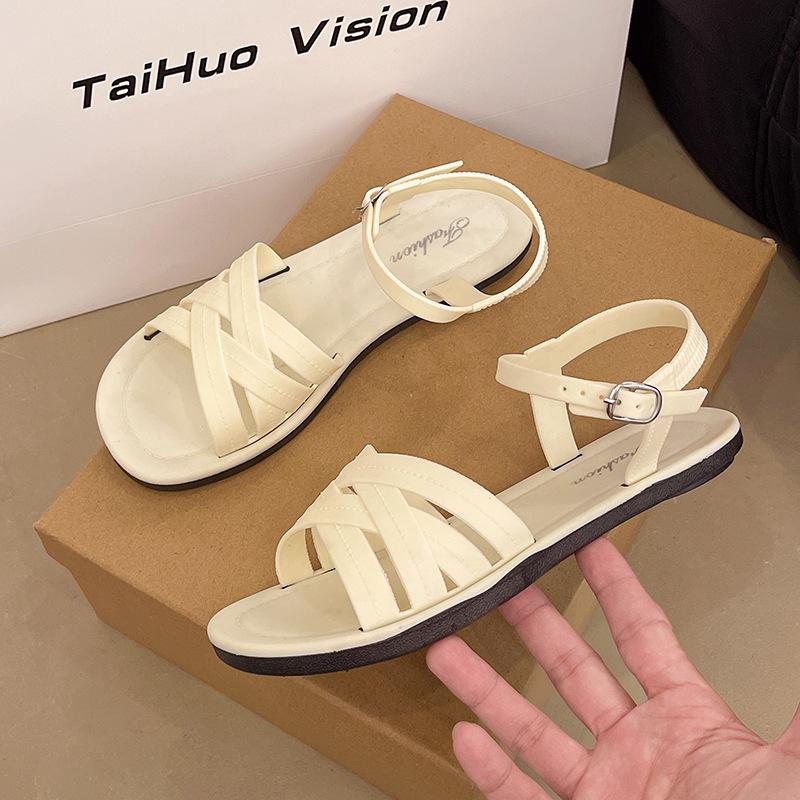 

Flat-bottomed open-toed sandals women s summer new retro soft-soled temperament niche shoes 36-37 (one size smaller)