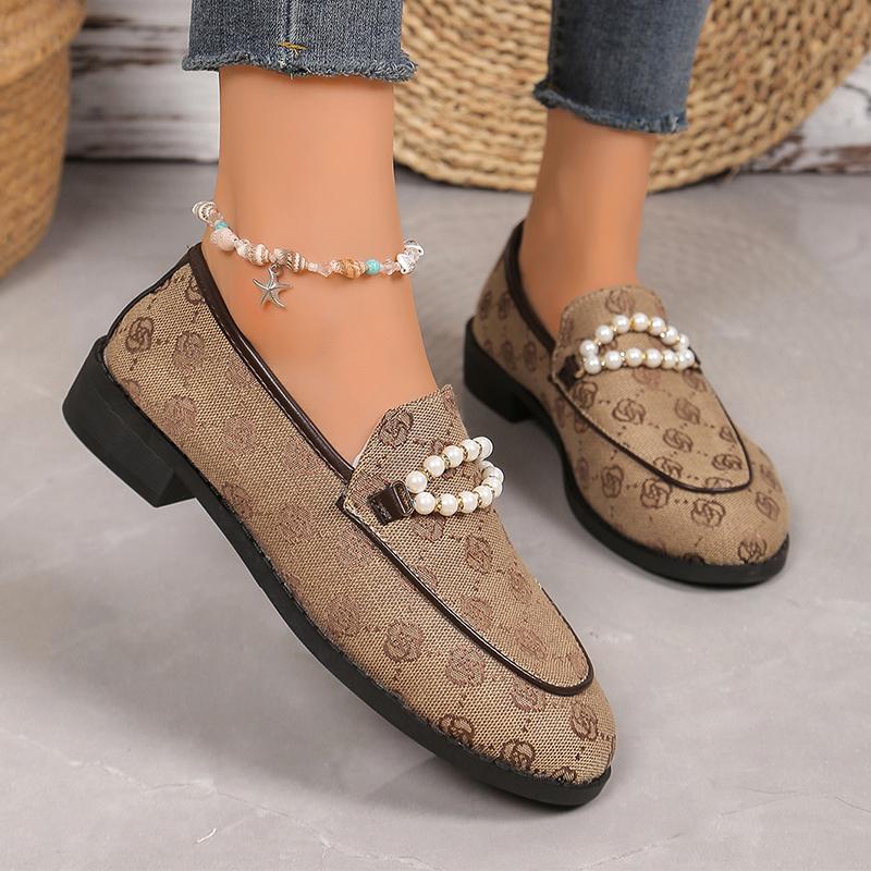 fashion Womens Shoes Beaded Print Women's Low Heels 2024 New Office Simple Elegant Dress Shoes Lightweight Casual Woman Flats Shoes