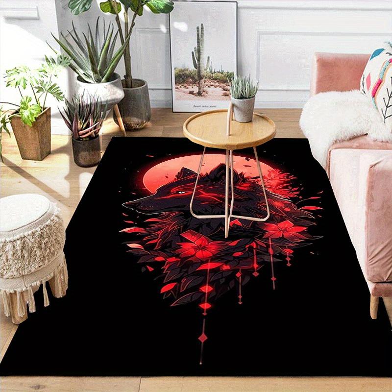 1pc Black Fox Print, Design Indoor Area Rug - Soft, Anti-Slip, and Durable Gaming Room Decor for Bedroom
