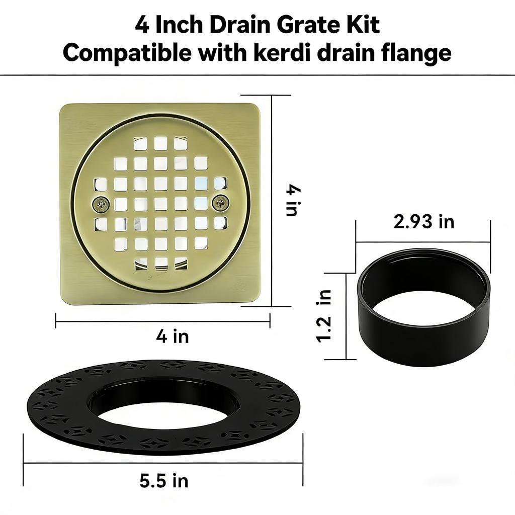 4 Inch Gold Brushed Square Modern Kitchen Shower Drain Eco-Friendly Anti-Corrosion Easy Install 2-Year Warranty Cupc Certified