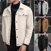 Men Jacket Woolen Lapel Design Long Sleeve Solid Color Coat with Flap Pockets Design Solid Color Autumn Winter Business Coat