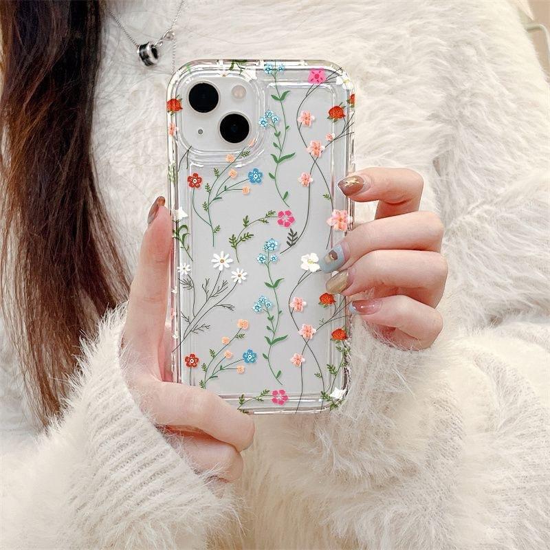 Full Screen Flower iPhone15promax Mobile Phone Case Apple 14 Transparent 13/12 Fine Hole Anti-drop 11
