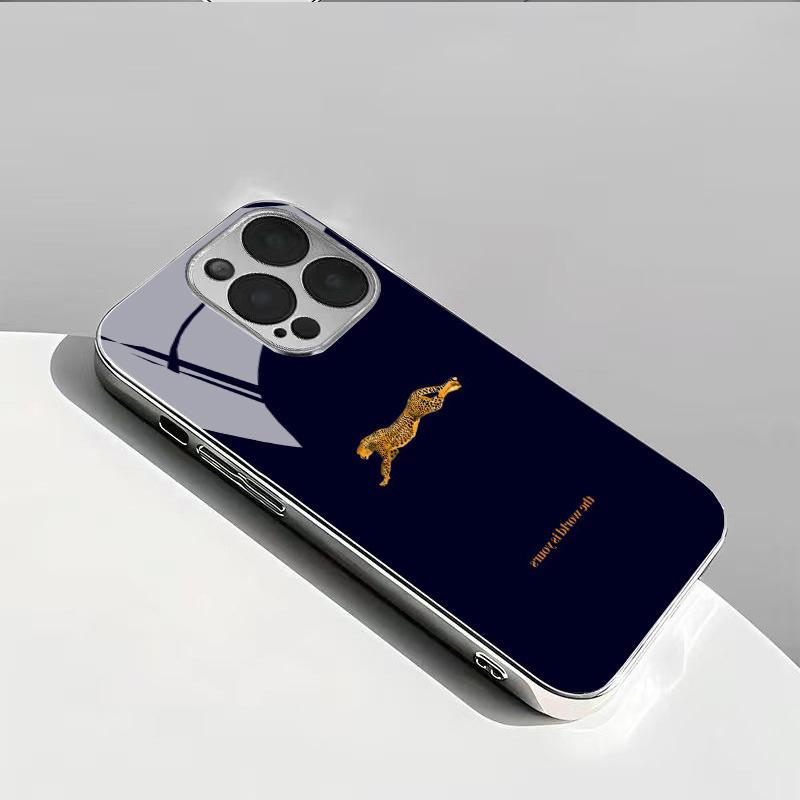 Cool Leopard Pattern Electroplated Silver Phone Case For Samsung Galaxy S25 S24 S23 Ultra Plus FE Tempered Glass Cover