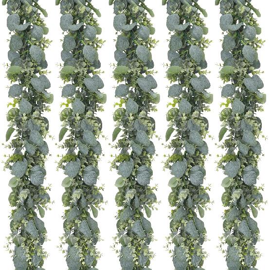 CEWOR 5pcs 5.5ft Artificial Eucalyptus Garland Fake Silver Dollar Eucalyptus Greenery Garland Vines Table Runner for Wedding Arch Backdrop Table