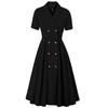 50S Swing Dresses Lapel Collar Short Sleeves Row of Buttons Work Business Office Lady Midi Dress Women's Casual Outfit