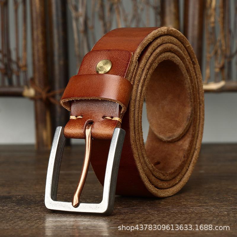 Simple, Fashionable, Retro, Thickened Top Layer, Pure Cowhide Belt, Men's Genuine Leather, Stainless Steel Buckle, New Style Waist Belt