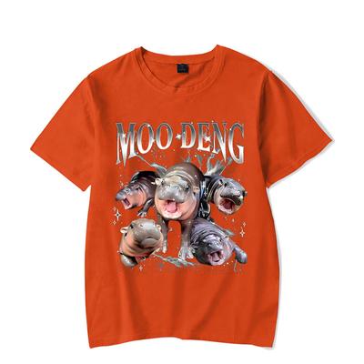 Damskie Luźne Codzienne Zabawne Moo Deng Nadruk Skaczącej Świnki Czysta Bawełna Krótki Rękaw T-Shirty Damskie